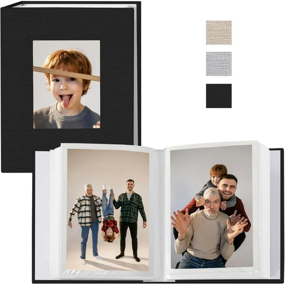 Superior Hub Small Photo Album 4x6 Photos Book, Linen Cover Mini Photo Book, 50 Page Holds 100 Pictures, photobook for Anniversaries Baby Vacations, Black
