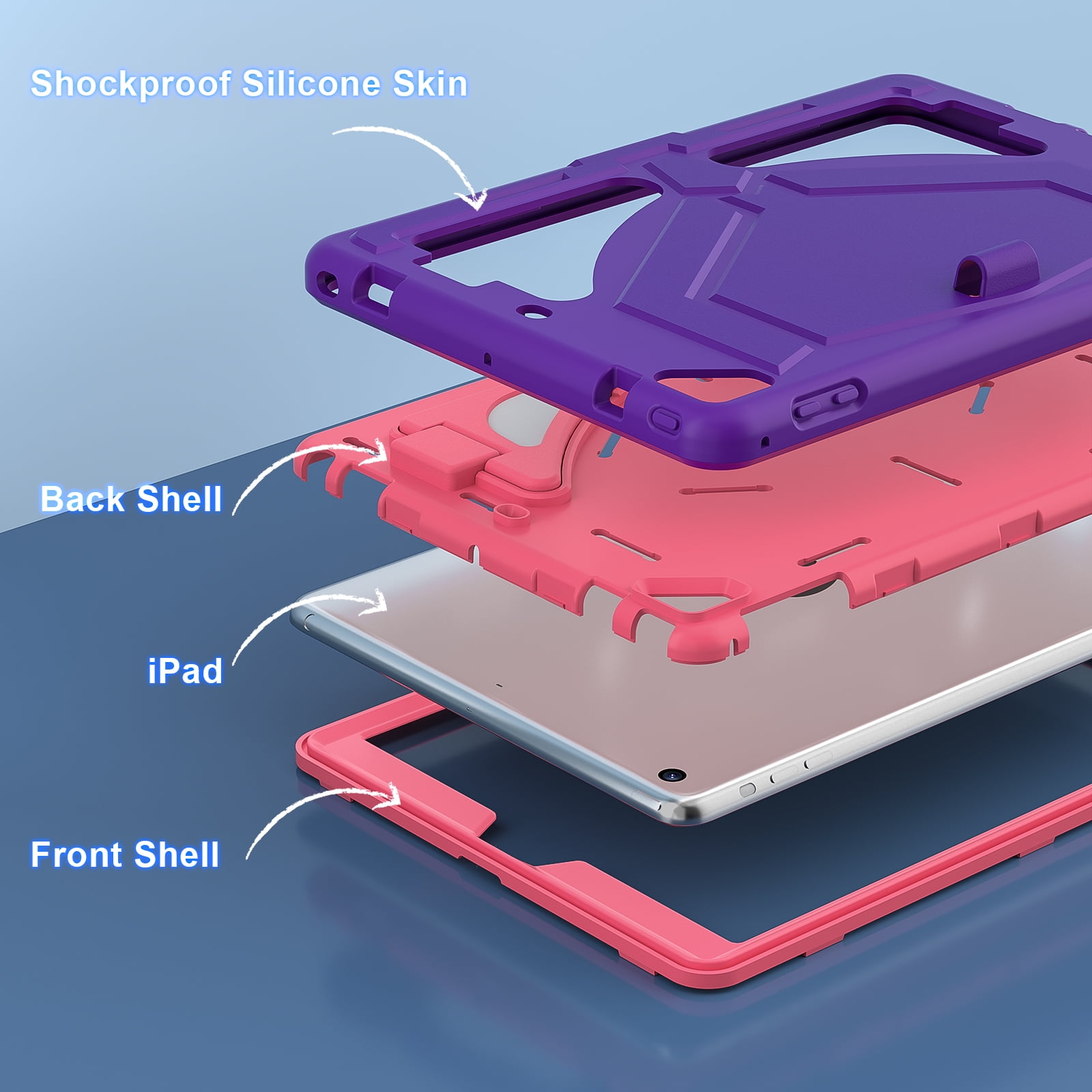 TECH CIRCLE Kids Case for iPad 9.7 2018/2017/iPad Air 2/Pro 9.7 with Pencil Holder,Shockproof Portable Handle Stand Protective Kids Case for iPad 9.7 Inch 6th Gen/5th Gen/Air 2/Pro 9.7",Purple/Rose