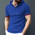 thumbnail image 2 of KIHOUT New Arrivals Summer Hooded for Men , Men's Top Shirt Slim Short Sleeved Hooded Casual Sports Bottom Shirt T-shirt Top, Fathers Day Gifts Blue L, 2 of 9