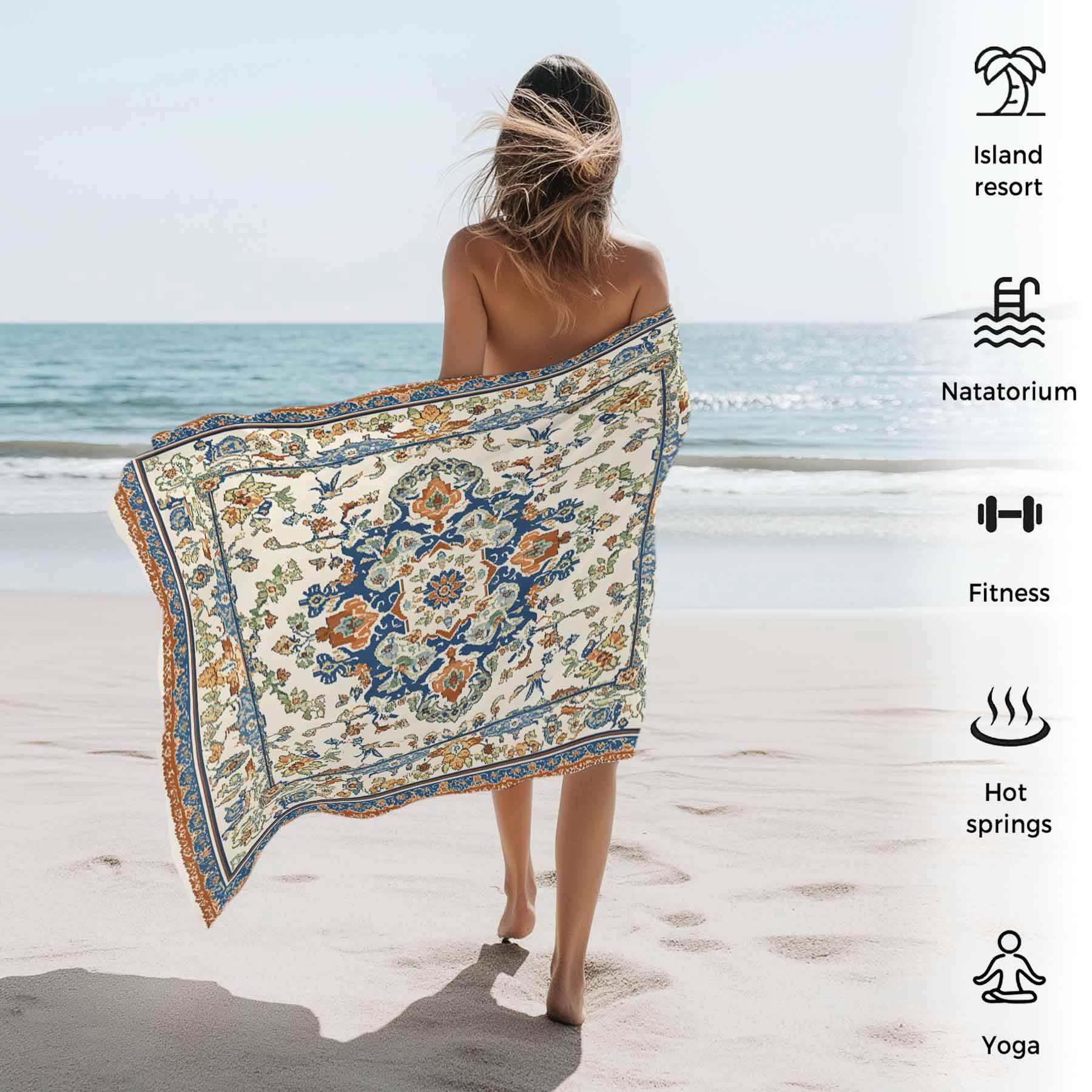 Boho Vintage Beach Towels Blanket Soft&Absorbent Quick Dry Microfiber Ethnic Tribal Aztec Floral Pattern Pool Towels for Swimming ,Yoga, Sports, Gym, Camping,Large 30X60in, Beige