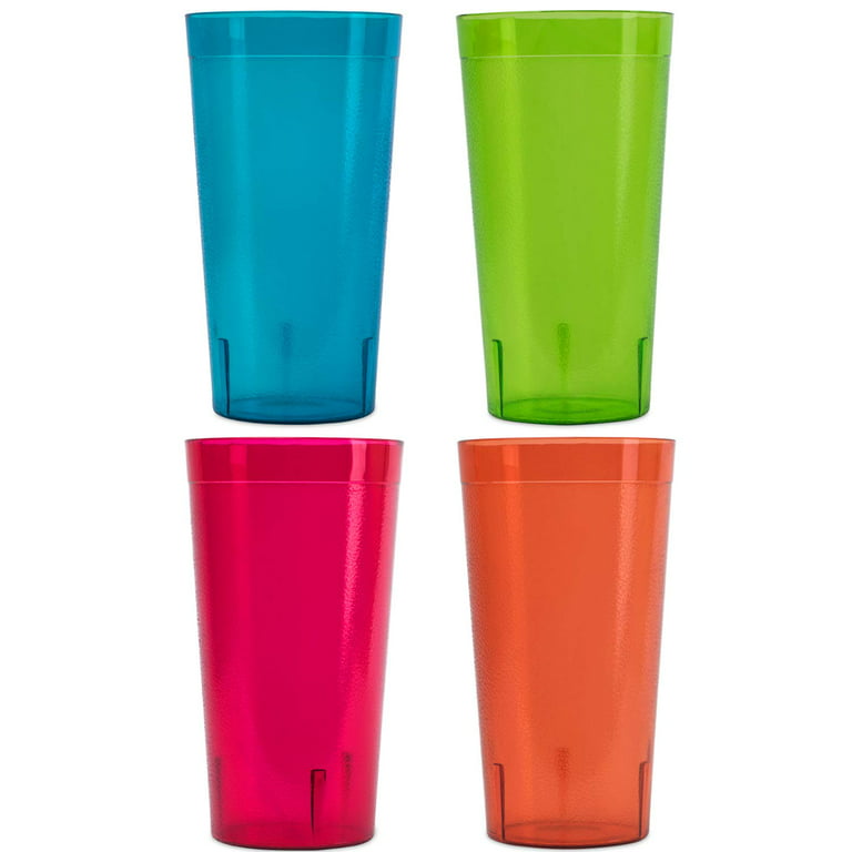 Reusable Plastic Cups Tumblers Drinking Glasses Set of 4 - 20 oz Assorted  Colors Break Resistant Dishwasher Safe Drinking Stacking Water Glasses Cups