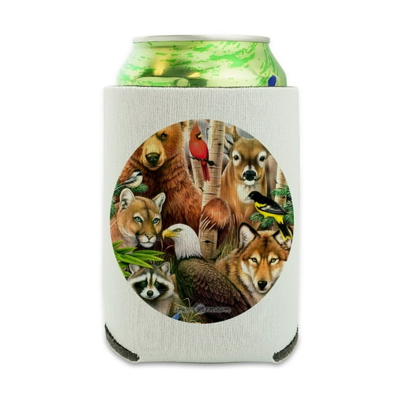 Bear Eagle Cougar Wolf Racoon Deer Animals Can Cooler - Drink Sleeve Hugger Collapsible Insulator - Beverage Insulated Holder