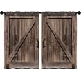 thumbnail image 4 of Rustic Western Barn Door Kitchen Curtains Small Short Country Curtains Brown Rust Farmhouse Bathroom Window Treatment Curtain Wooden Door Bedroom Drapes 27.5x36 Inch 2 Panels Set, 4 of 6