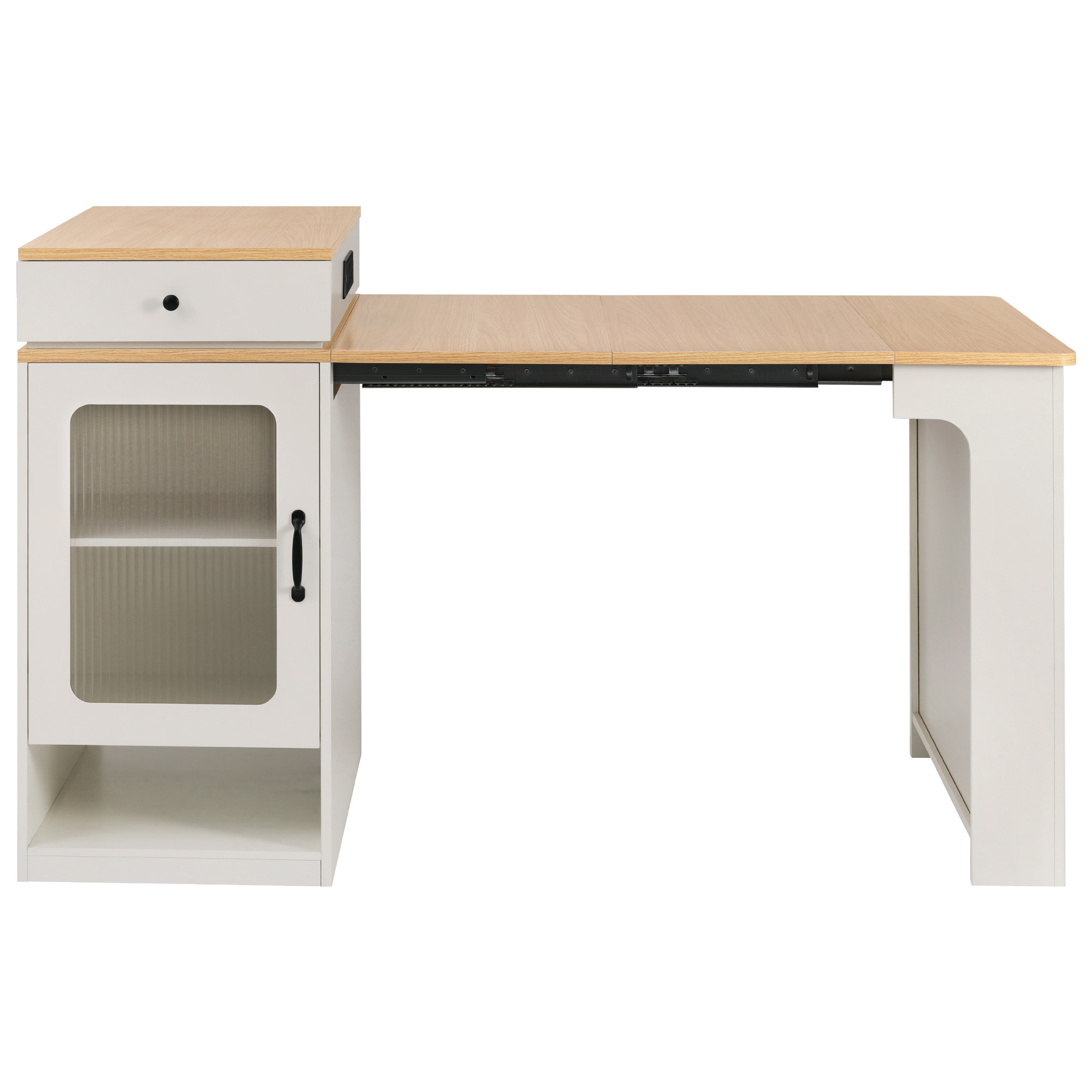 YIYADO Kitchen Island, Extendable Dining Table with Double-Sided Storage, 2 Drawers, Power Sockets, Side-Opening Shelves