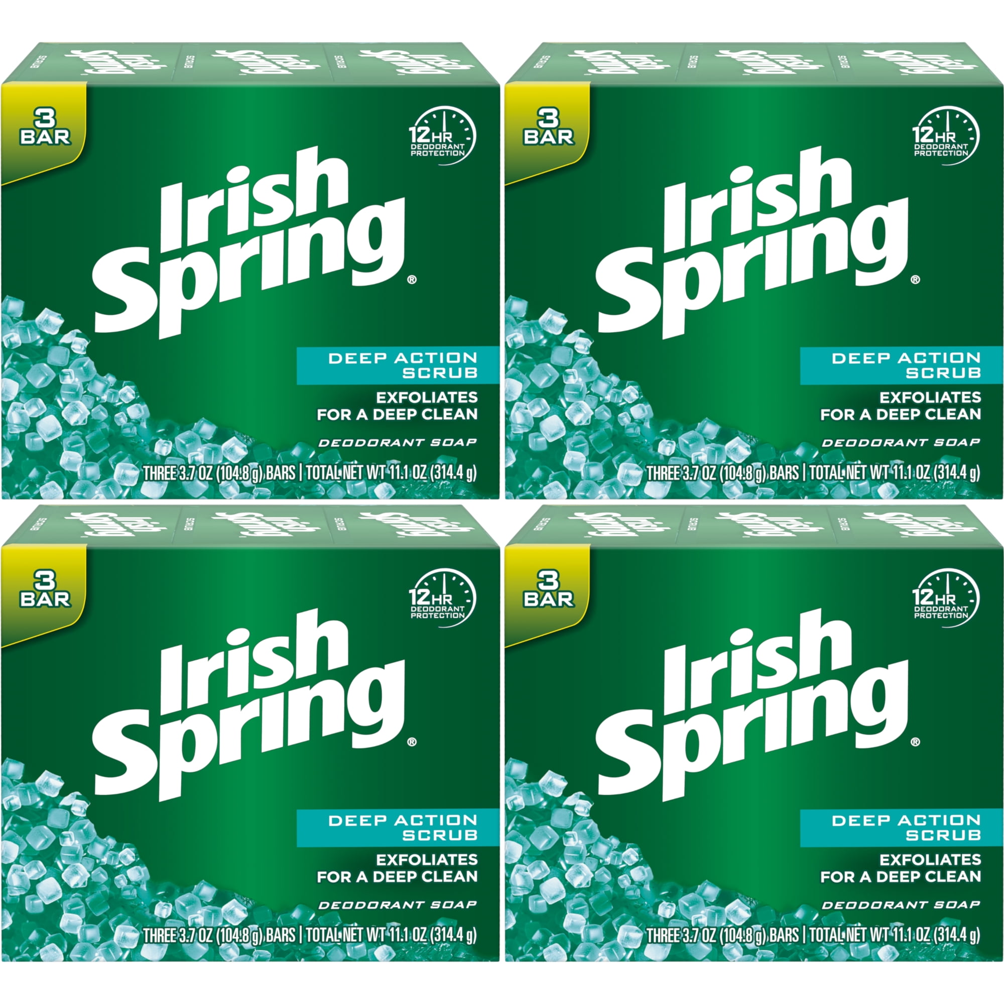 4 Pack Irish Spring Deep Action Scrub Deodorant Soap, 3.7 Ounces, 3