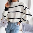 thumbnail image 3 of Top Mujer,Prendas De Punto A Rayas Linterna Informal Prendas De Punto De Medio Cuello Alto Jersey De Punto A Rayas Tecnología De Vanguardia, 3 of 7