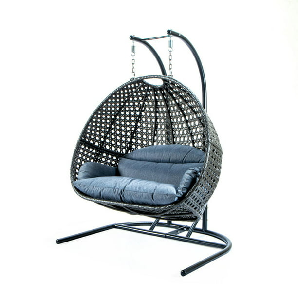Hanging Egg Chair With Stand Wicker Chair Indoor Patio Egg Chair Swing Chair Hammock Chair With Cushion For Bedroom Lawn Garden Double Seat Dust Blue Walmart Com Walmart Com