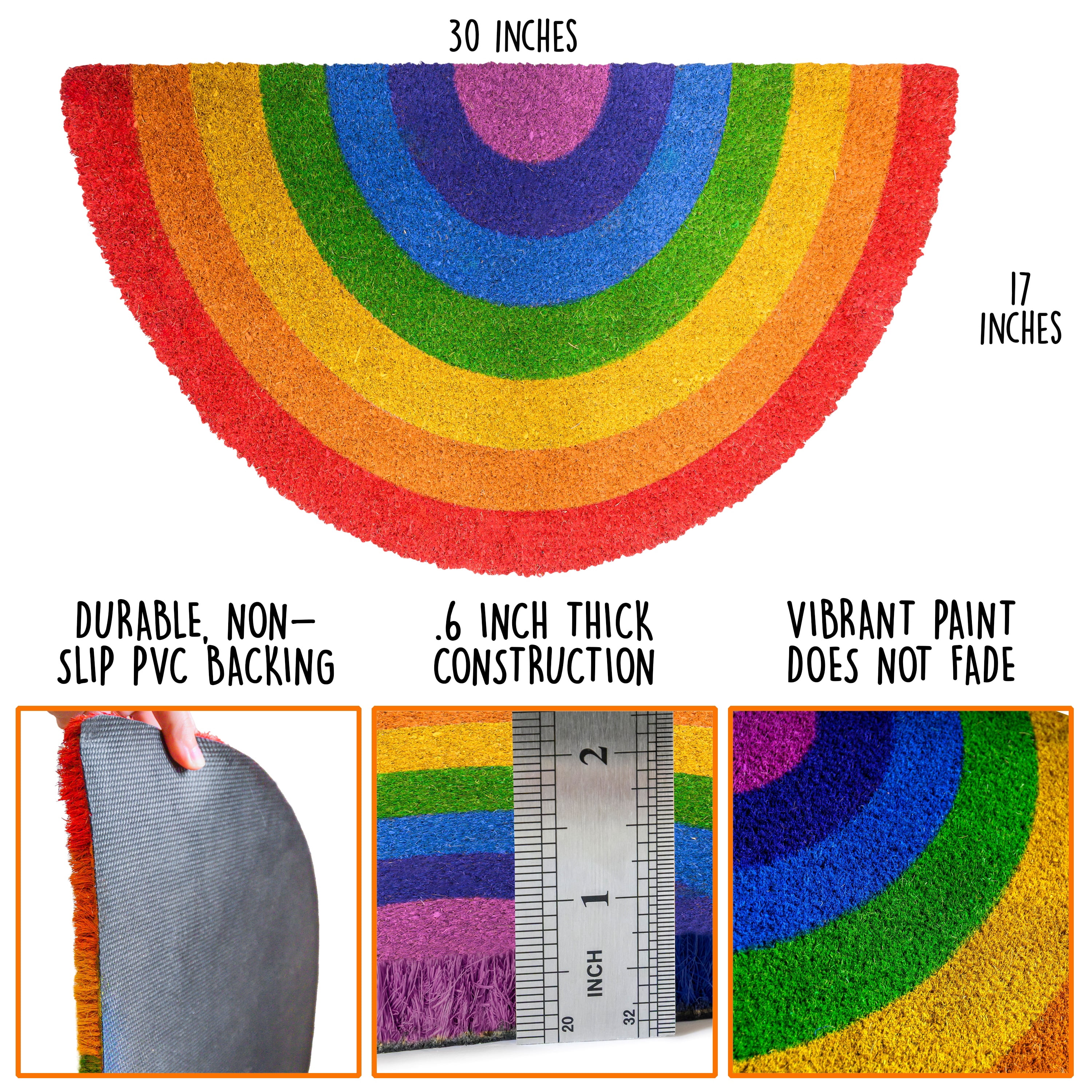 MAINEVENT Rainbow Half Round Doormat 30x17 Inch, Summer Outdoor Welcome Mat for Outside