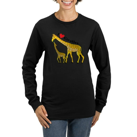 CafePress - Giraffe And Baby Women's Long Sleeve Dark T Shirt - Women's Long Sleeve Graphic Tee Casual Fit