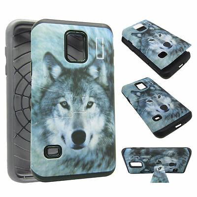 For Samsung Galaxy S5 Mini Hybrid Drop Protective Shock Proof Shock Absorb Enhanced Bumper Dual Layer Designer Case Shield Box Husky Wolf Case Cover Kic