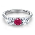 thumbnail image 3 of Gem Stone King 925 Sterling Silver Red Ruby and White Moissanite Engagement Ring for Women | 1.55 Cttw | Round 5MM | Gemstone July Birthstone | Size 8, 3 of 7