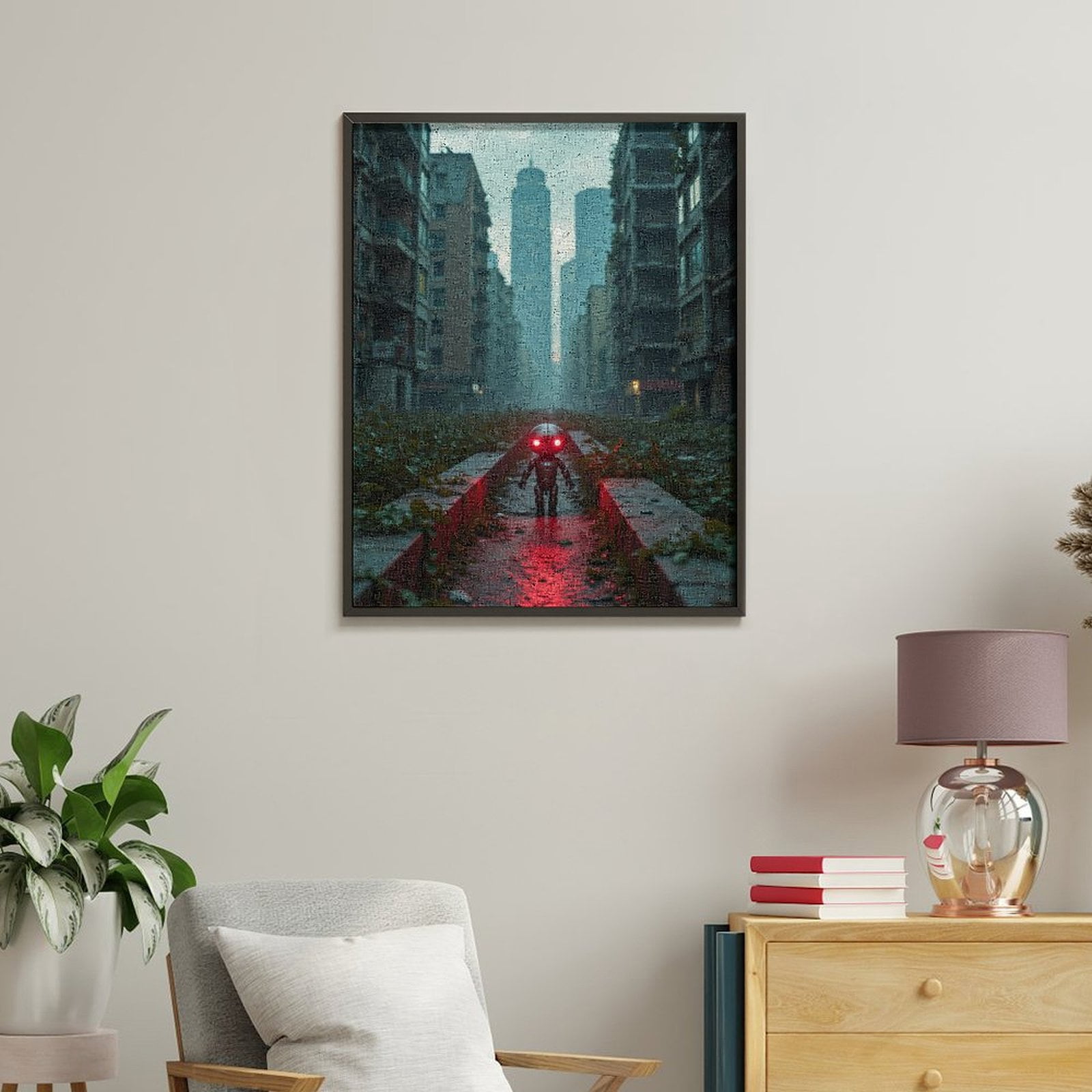Paint By Numbers Kit for Adults Beginner - DIY Robot Cityscape Red Glow Mood Canvas Painting Kits for Adults, Frameless Paint By Number for Adults for Home Wall Decor 16x20 Inch