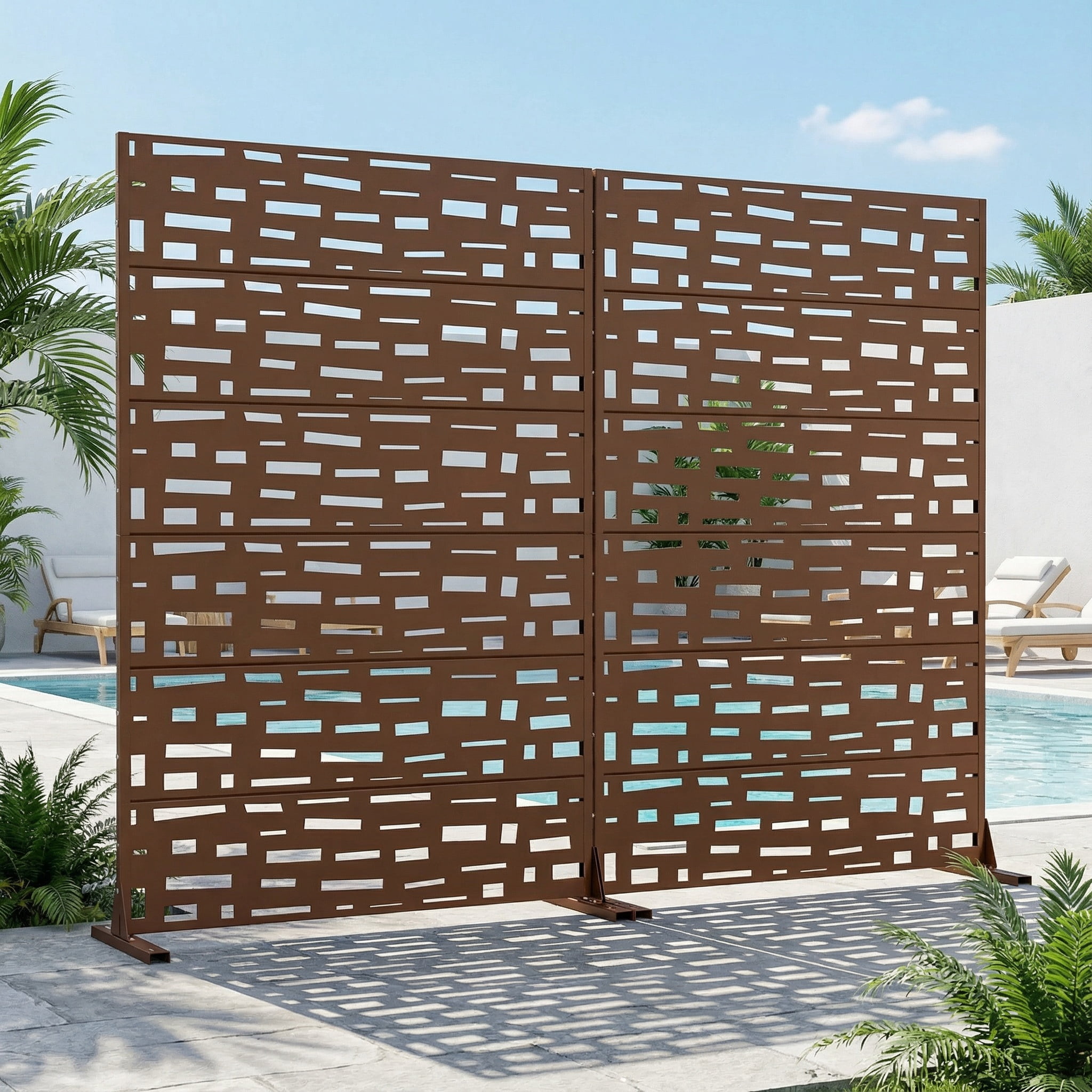 Privacy Metal Screen Fence Panel Horizontal Stripe Pattern
