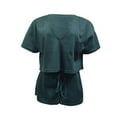 thumbnail image 5 of Edvintorg Summer Outfits for Women 2025 Women Two-Piece Color-Blocking V-Neck Short Sleeve Shirt Short Sets Fashion Casual Suit Army Green XL, 5 of 5