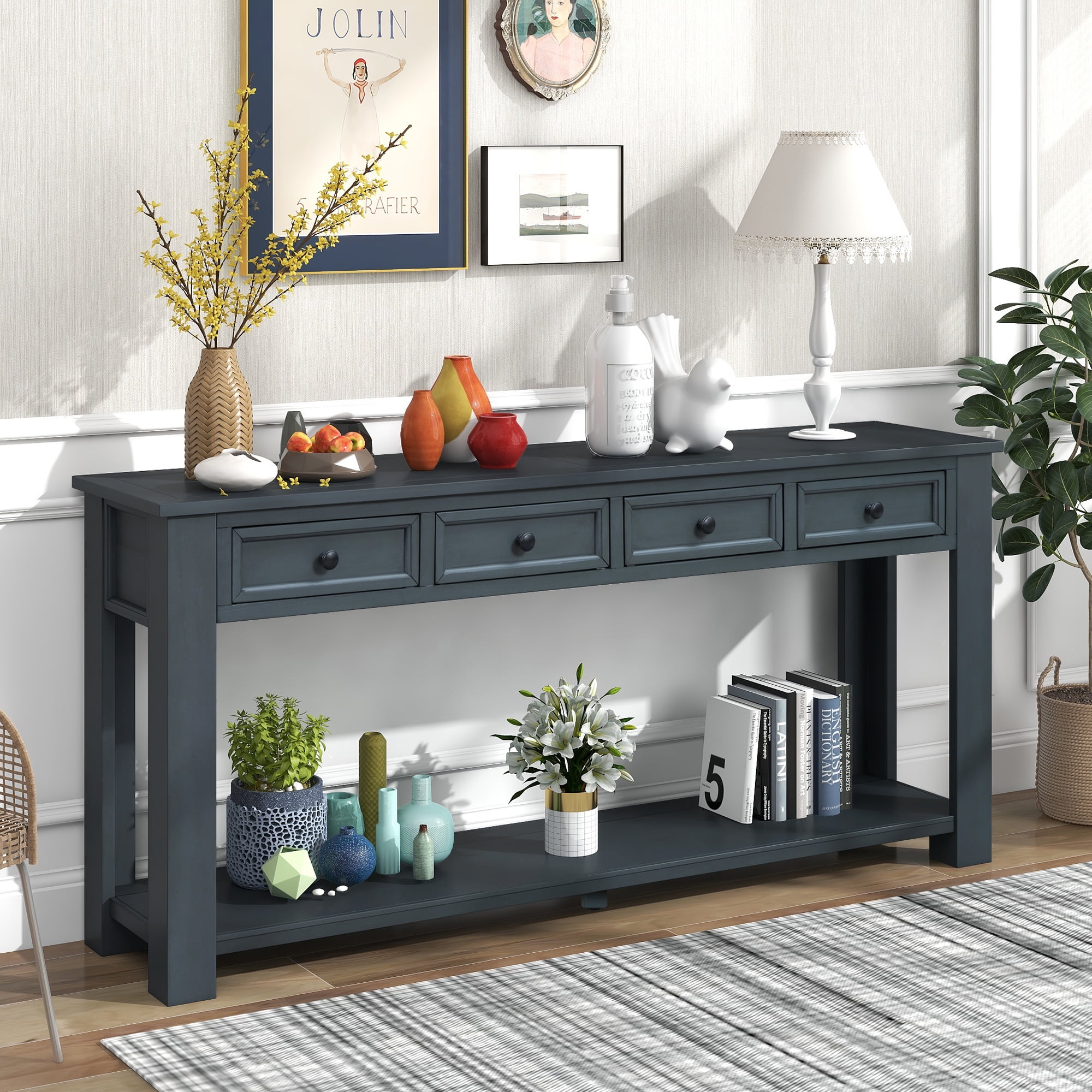 Royard Oaktree 64" Extra Long Console Table with 4 Storage Drawers and