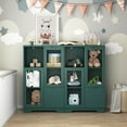 thumbnail image 4 of Knubmt Wooden Storage Cabinet with 1 Open Shelf and Inner Shelf, 2 Glass Doors Floor Storage Cabinet for Living Room, Bathroom, Entryway, Office, Green, 4 of 6