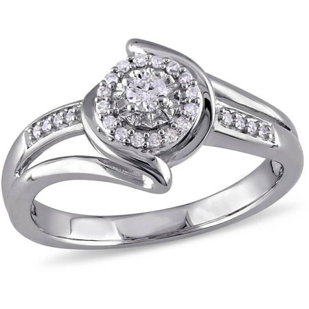 Miabella 1/5 Carat T.W. Diamond Sterling Silver Halo Swirl Bypass Engagement Ring