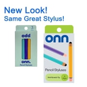 onn. Pencil Styluses, Compatible with Most Smartphones & Tablets, 3 Count, Yellow, Purple, Sky Blue