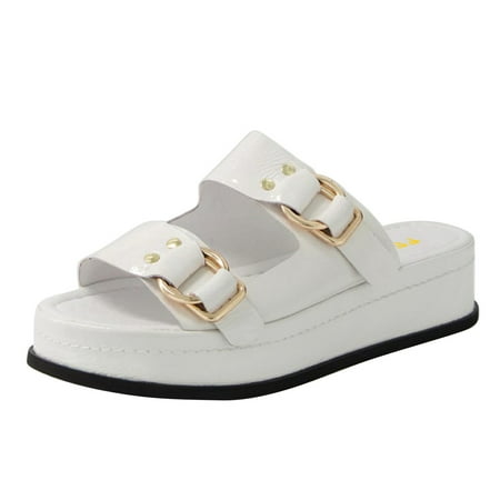 FSJ Women Round Open Toe Slides Sandals Comfortable Outdoor Thick Sole Slip On Platform Sandals Footbed Casual Summer Shoes Size 10.5 White
