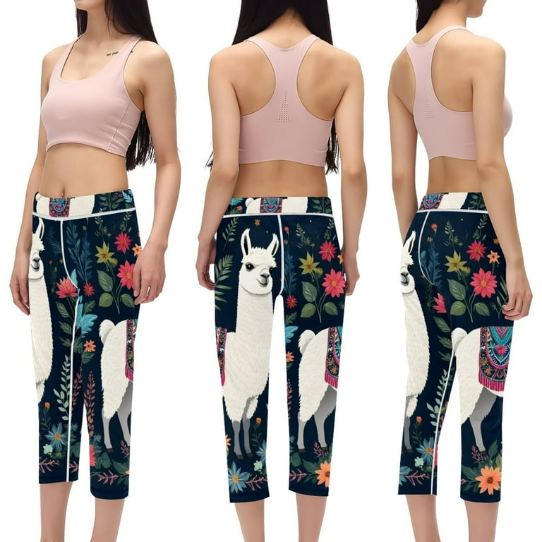 High Waisted Leggings for Women Soft Tummy Control Printed Pants for Running Cycling Yoga Animal Cartoon Llama Flower Walmart