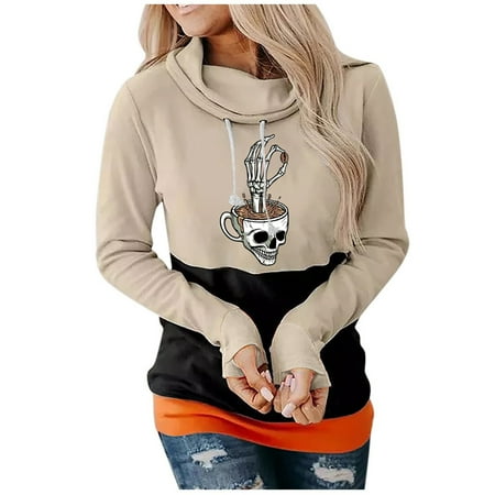 

Mrat Work Blouses for Women Hooded Sweatshirts Ladies Fashion Casual Printed Long Sleeve Blouse Pile Collar Pullover Tops Sweatershirt Long Sleeve Corset Tops for Female Plus Size