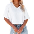 thumbnail image 2 of Women V Neck Half Sleeve Solid Color Cropped T Shirts, 2 of 5