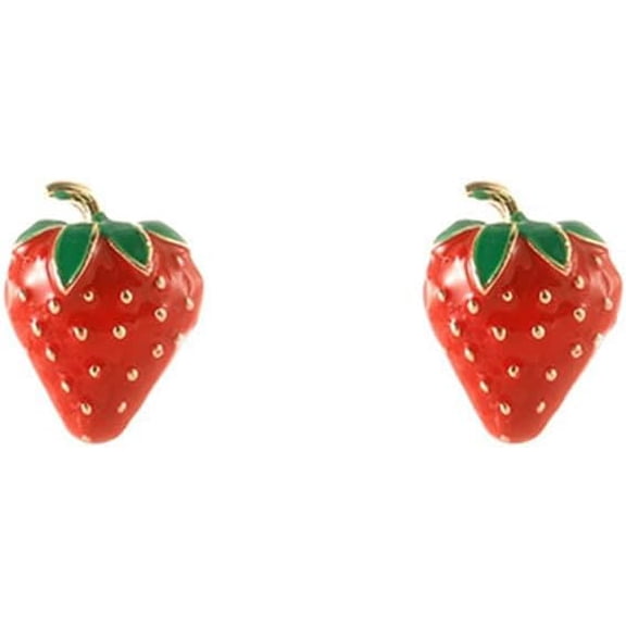 Cute Strawberry Fruits Small Stud Earrings 925 Sterling Silver Post for Women Funny Red Enamel Lifelike Lucky Mini Cartilage Tragus Hypoallergenic Jewelry Birthday Easter Christmas