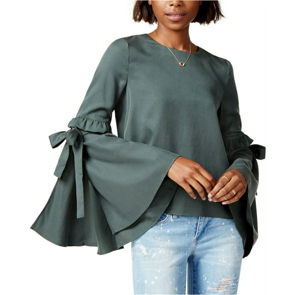 J.O.A. Womens Tie Bell-Sleeve Pullover Blouse, Green, Small