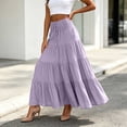 thumbnail image 4 of Qulqfy Womens Summer Maxi Pleated Long Skirts Boho Flowy Ruffle Drawstring Purple High Waisted Skirts for Women S, 4 of 5
