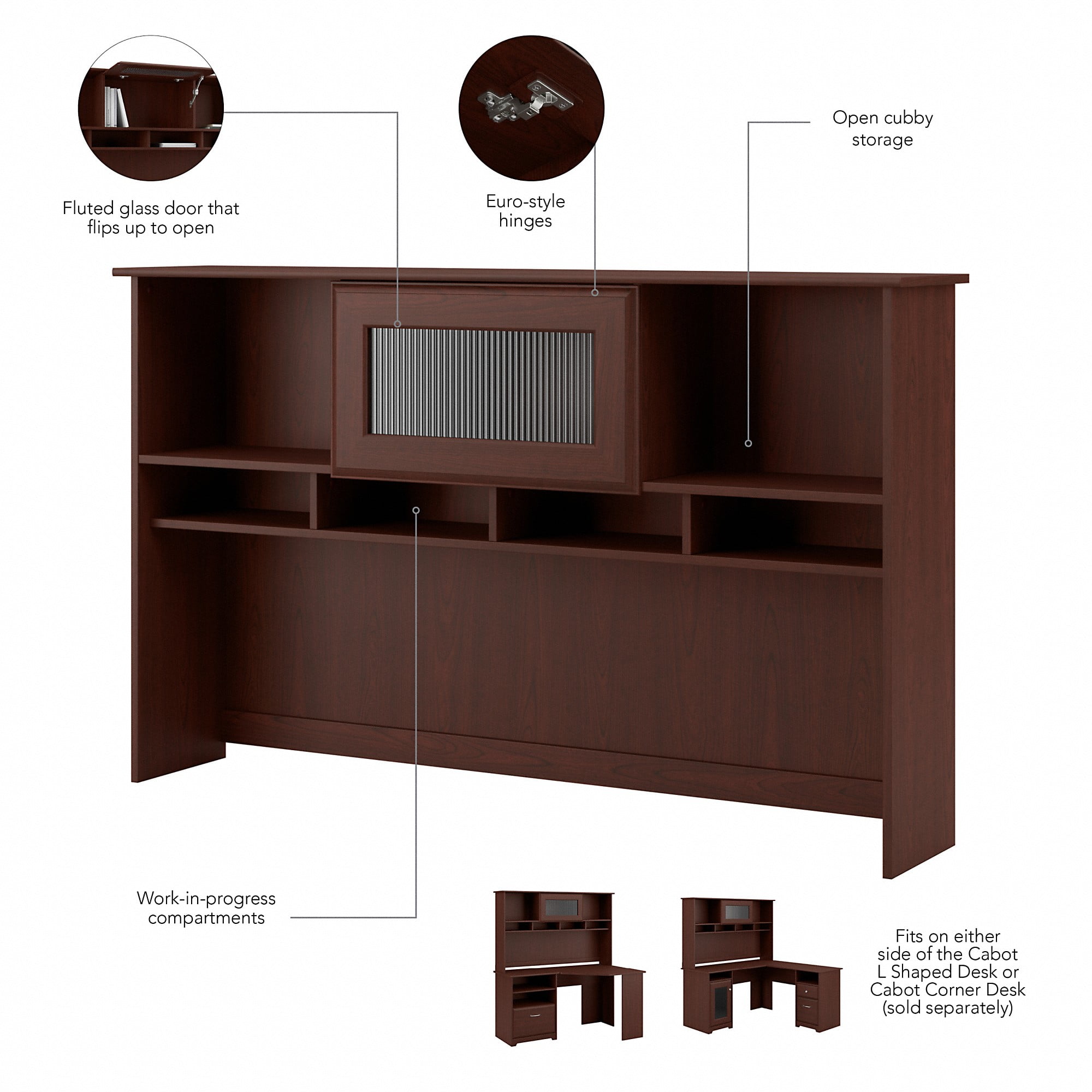 Bush Furniture Cabot 60" L Desk and Hutch with Storage, Harvest Cherry