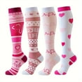 thumbnail image 6 of 4 Pairs Breathable Knee High Copper Sports Compression Socks | Comfortable for Women Pregnancy & Men, Best Gift for Adult Athletic Running Hiking Cycling, Polyester, Elastane, Cartoon Pattern, 6 of 13