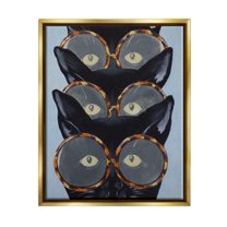 Stupell Industries Funny Black Cats In Glasses Animals & Insects Painting Gold Floater Framed Art Print Wall Art