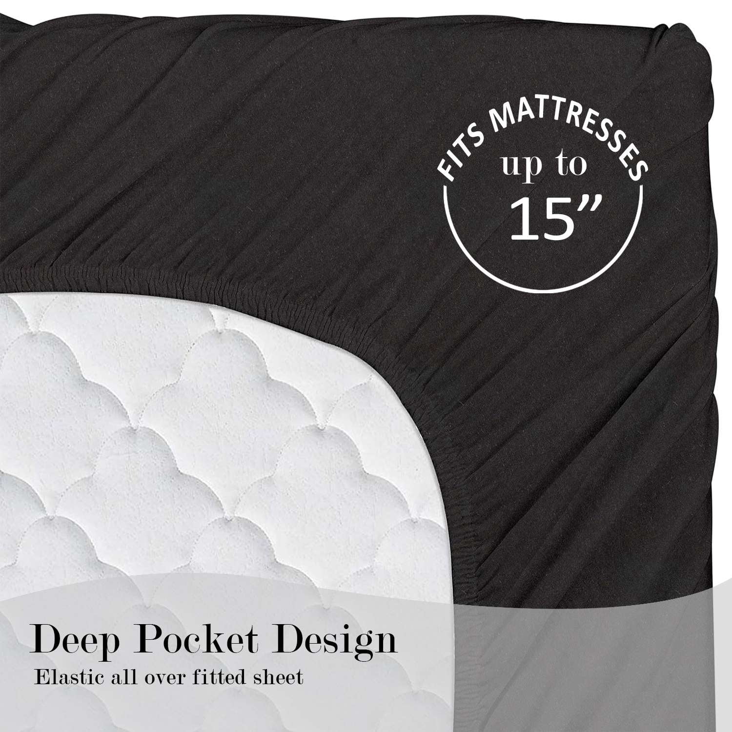 Mainstays Cotton Rich Extra Soft Jersey Bed Sheet Set, Full, Rich Black, 4 Pieces