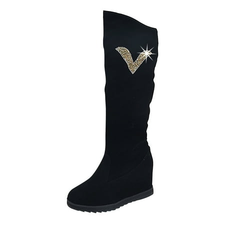 

Women S Keen-High Boots Autumn Winter Cotton Insert Warm Knee High Long Female Elasticity Heel Height Boots