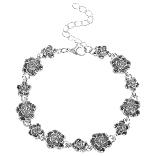 Pulsera de flores rosas Pulsera floral Pulsera decorativa para mujer Pulsera de metal