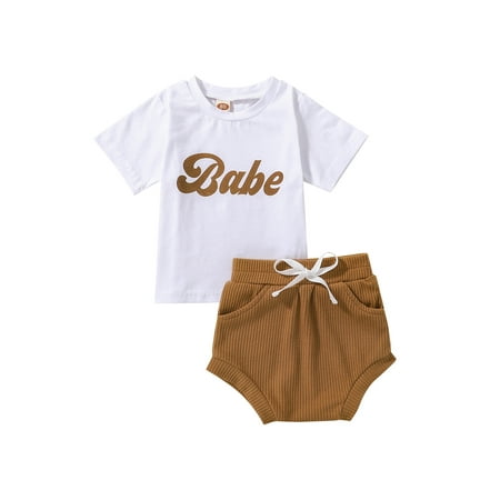 

Arvbitana Toddler Baby Boys Shorts Outfits Letter Printed Short Sleeve Tops + Solid Color Shorts Casual Sportswear 2Pcs 6M-4T