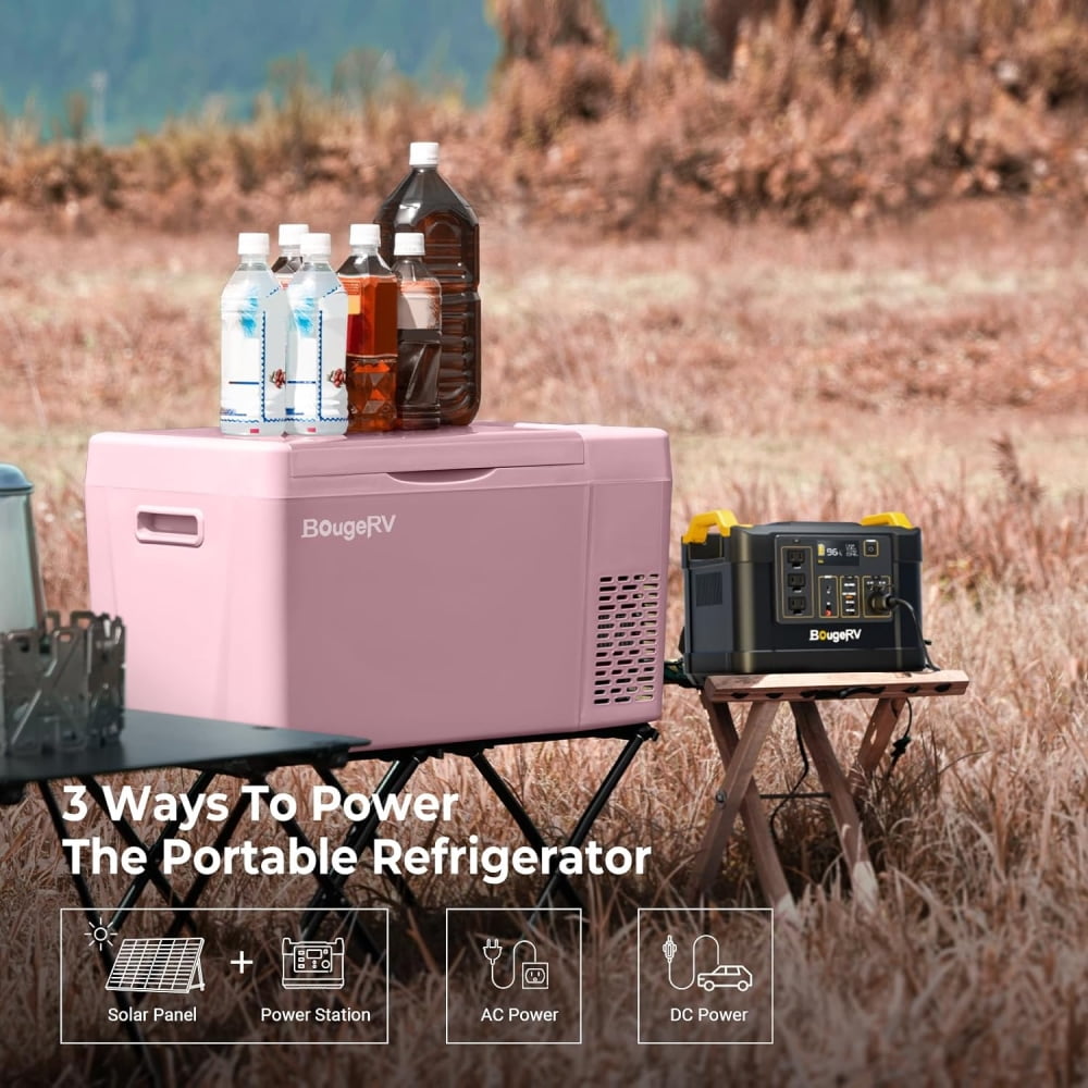 BougeRV Pink 23Qt Car Refrigerator 12 Volt Fridge Portable Freezer Compressor Cooler 12/24V DC 110~240V AC, -7℉~50℉ for RV Truck Vehicle Boat Outdoor & Home Use