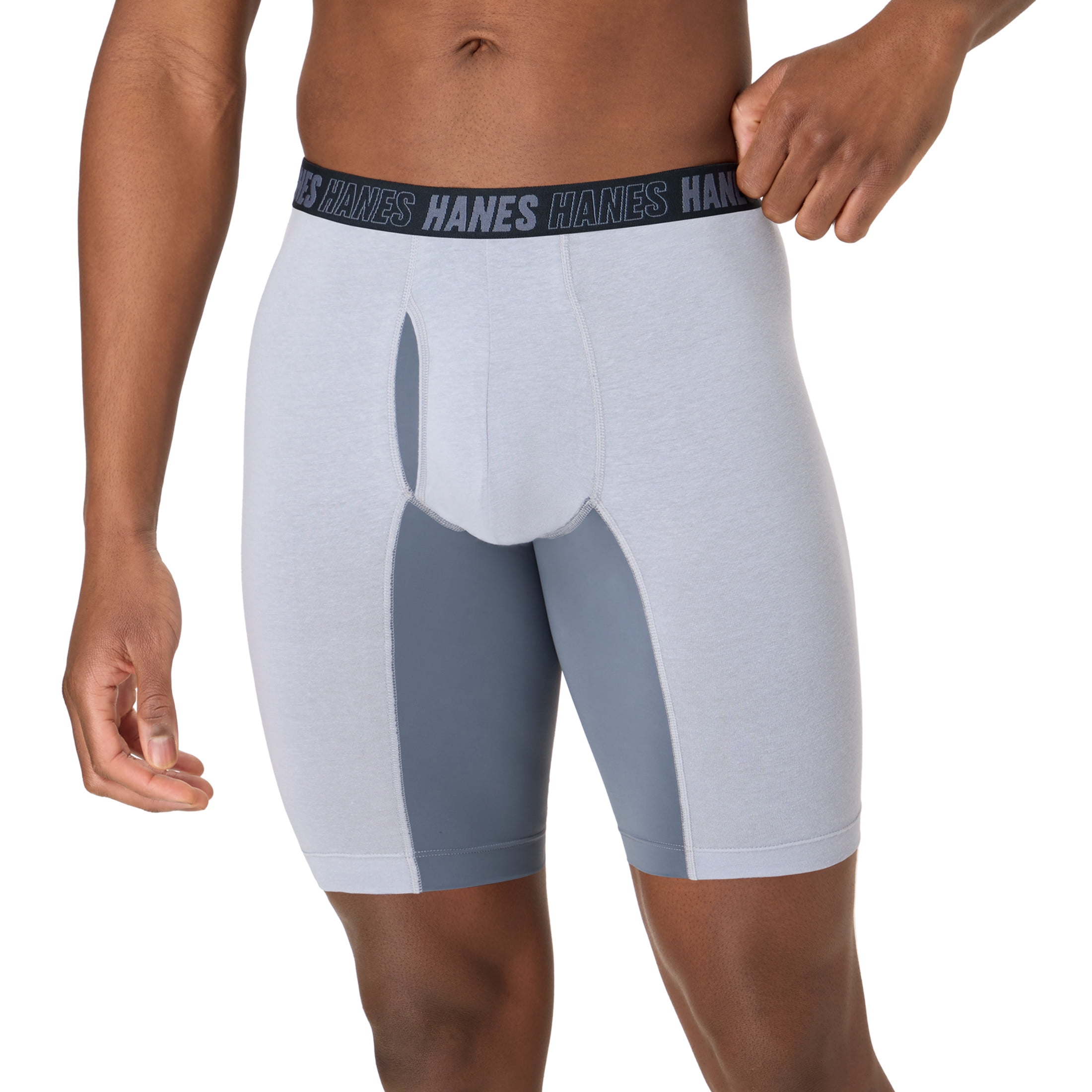 Hanes Mens Underwear Boxer Briefs, 3-Pack, Moves Anti-Chafe Long Leg Boxer Briefs