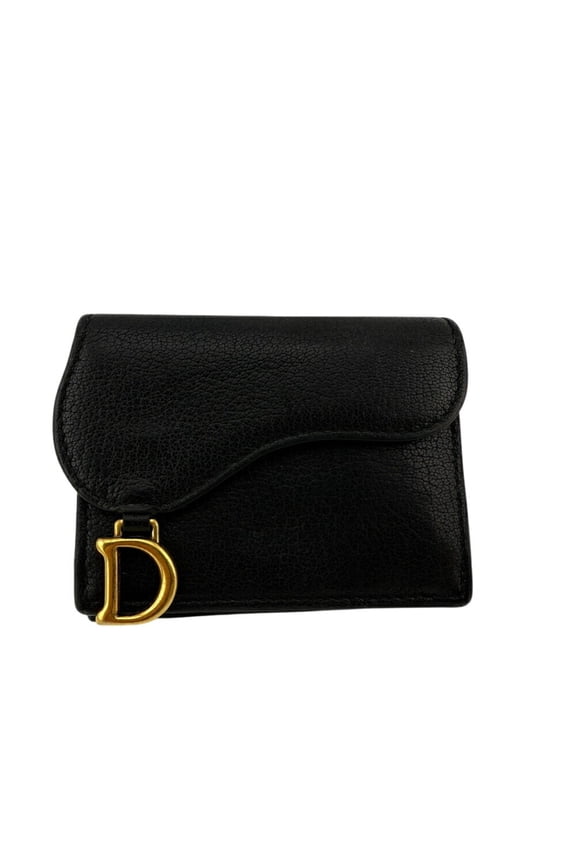 Pre-Owned Christian Dior Saddle Compact Wallet, Tri-fold Black, Women's