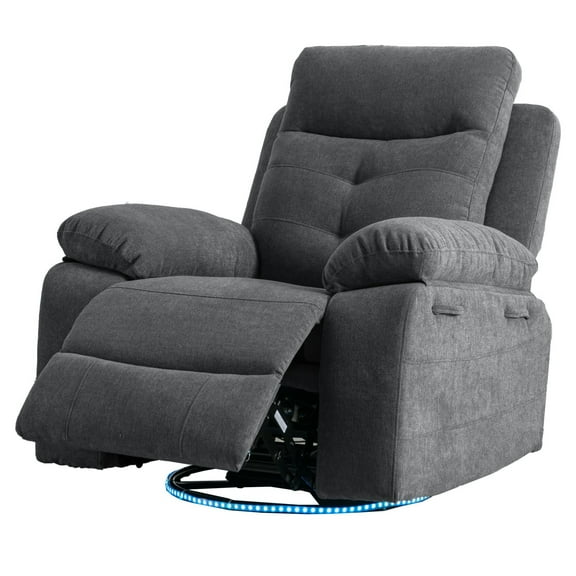 AENKYO 270 Degree Swivel Power Recliner Chair with Bluetooth Speaker and USB Ports, Oversized Single Sofa Chair with LED Lights , Dark Gray