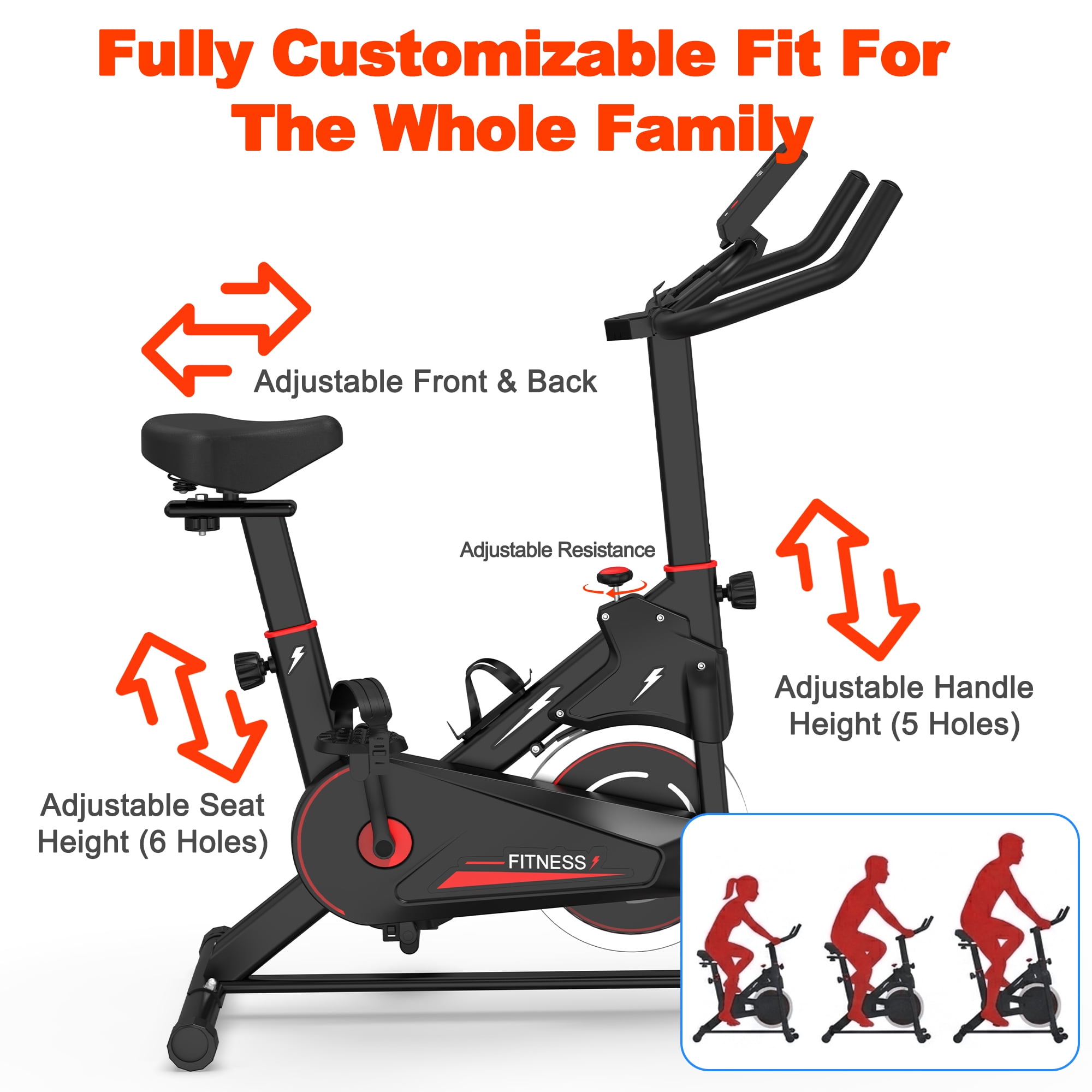 Leumius Indoor Exercise Bike,Stationary Cycling Bike with Monitor and Adjustable Resistance,Stable Base,Space Saving, Cardio Training, 330 lb Capacity,Black+Red