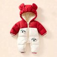 thumbnail image 1 of JFOPQVSM Baby Winter Snowsuit Bear Ear Hooded Padded Romper Fleece Lined Color Block Zipper Jumpsuit Infant Cold Weather Outfit, 1 of 4
