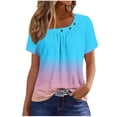 thumbnail image 2 of Ounisa Women Pleated Tops Floral Printed Square Neck Short Sleeve Tunic T Shirts Loose Fit Fashion Summer Vacation Tees, 2 of 5