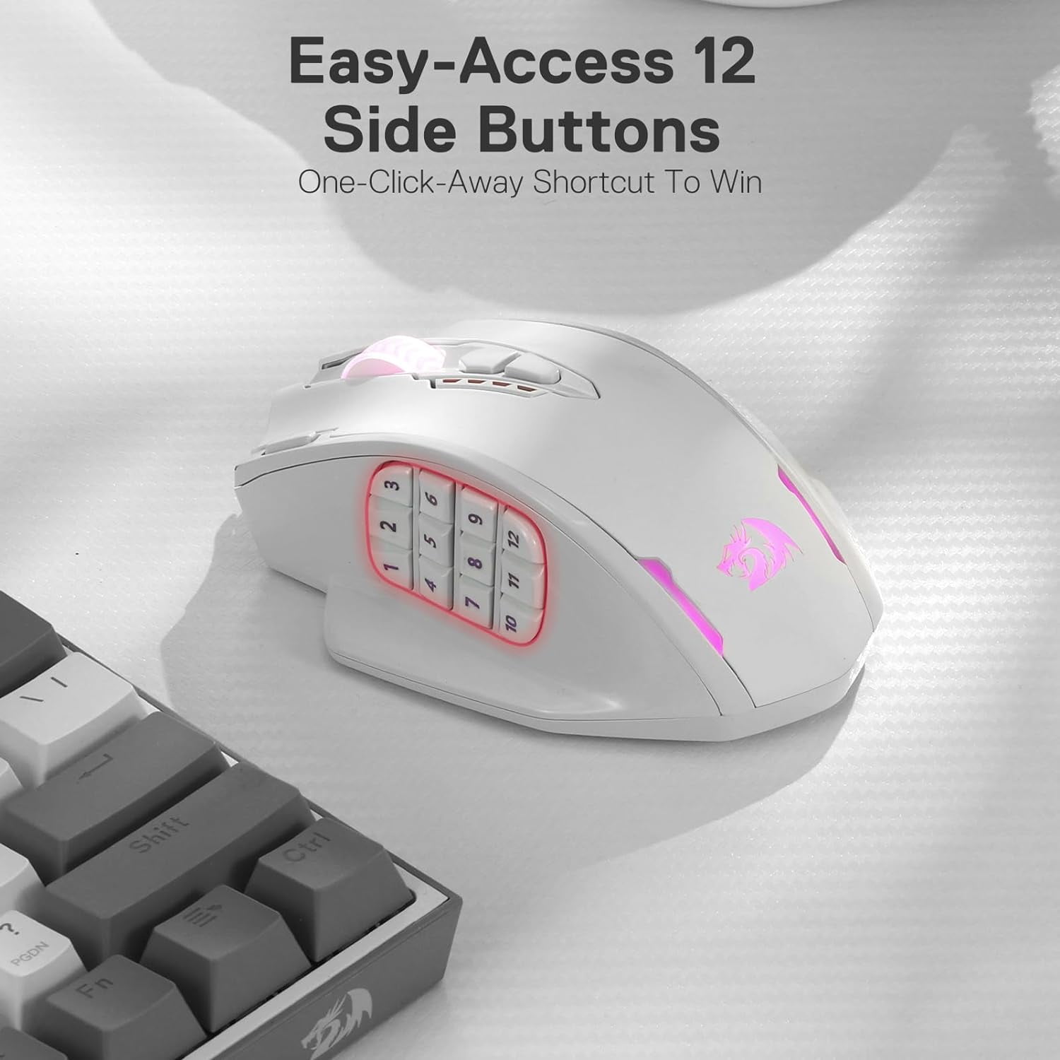 Redragon M913 Gaming 16000 DPI Wired 2.4Ghz Wireless RGB Optical Gamer Mice 16 Programmable Buttons, Black/White Mouse