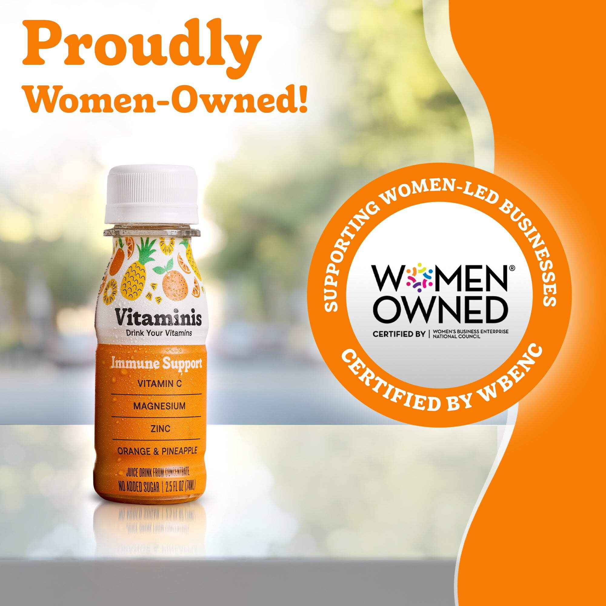 Vitaminis Immune Support Drink - Orange Pineapple Juice Drink with Vitamin C, Zinc & Magnesium - No Added Sugar - Ages 4+ - Shelf-Stable Mini Bottles - 2.5 fl oz - 12 Pack
