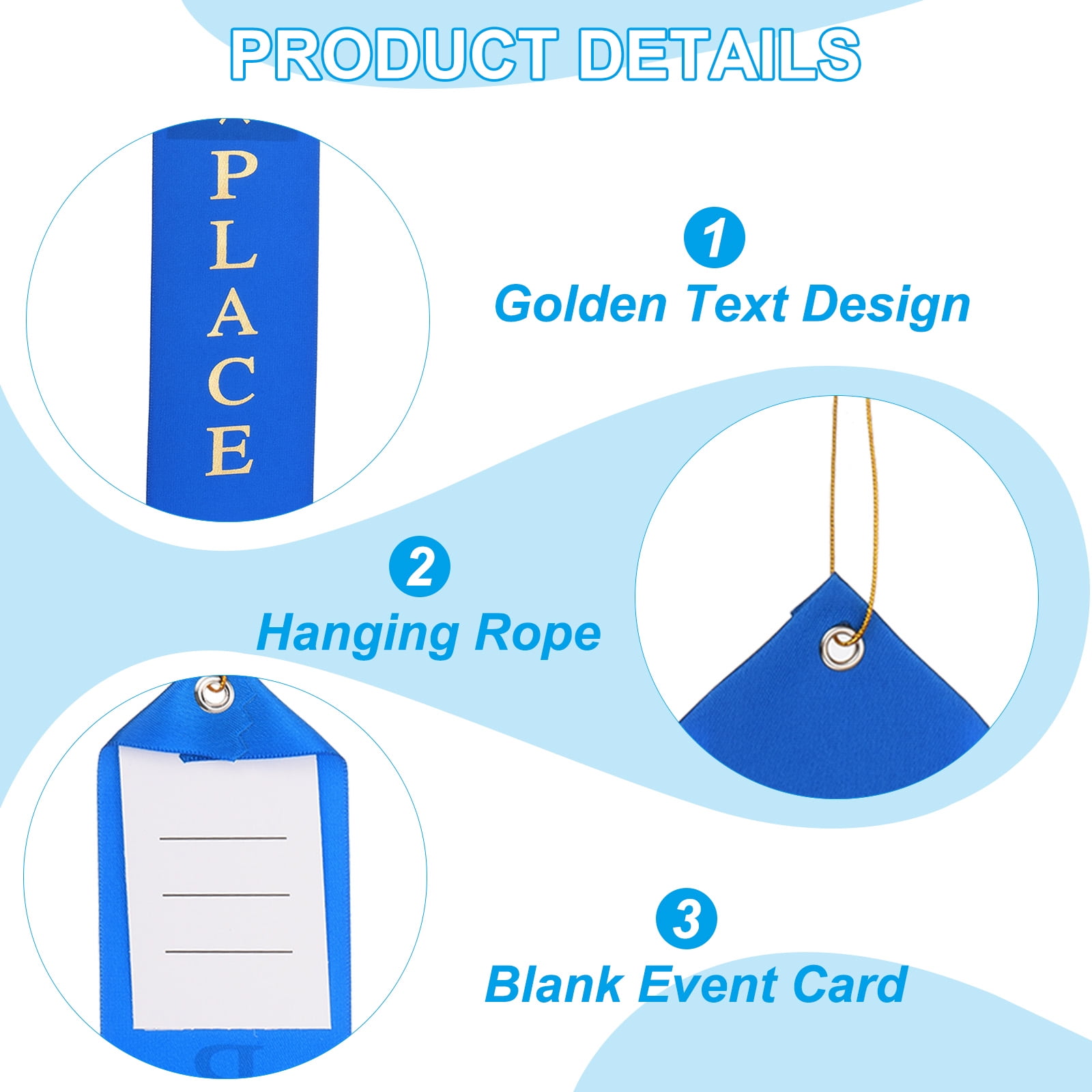 Award Ribbons,1st 2nd 3rd 4th 5th 6th Place Prize Medal Ribbon with Event Card & Rope, Multicolor 54 Pcs