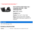 thumbnail image 2 of Front Left Driver Side Fender Liner - Compatible with 2021 - 2023 Volkswagen Atlas 2022, 2 of 2