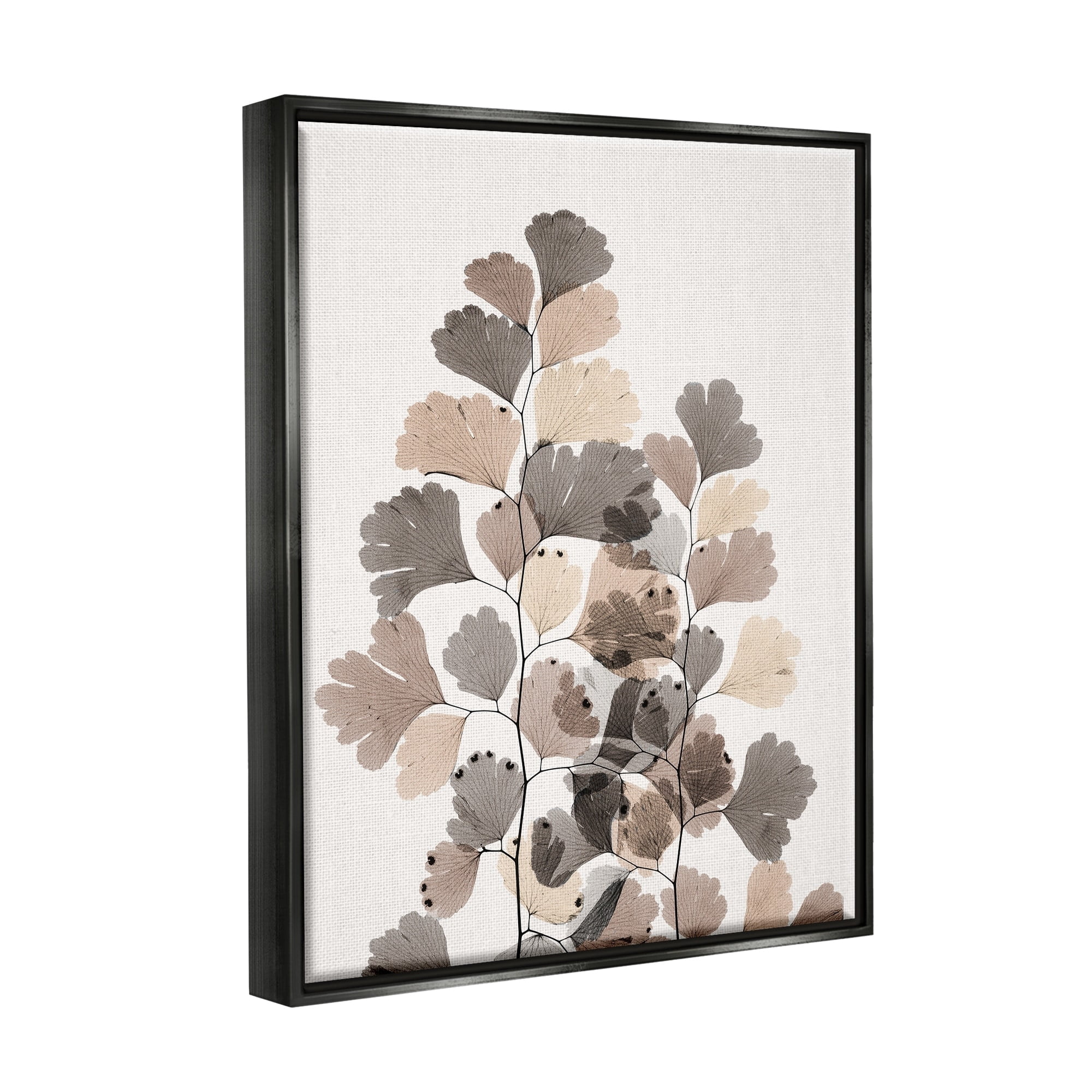 Stupell Industries Modern Ginkgo Leaf Arrangement Translucent Brown Grey Leaves Jet Black Framed Floating Canvas Wall Art, 24x30, by Albert Koetsier