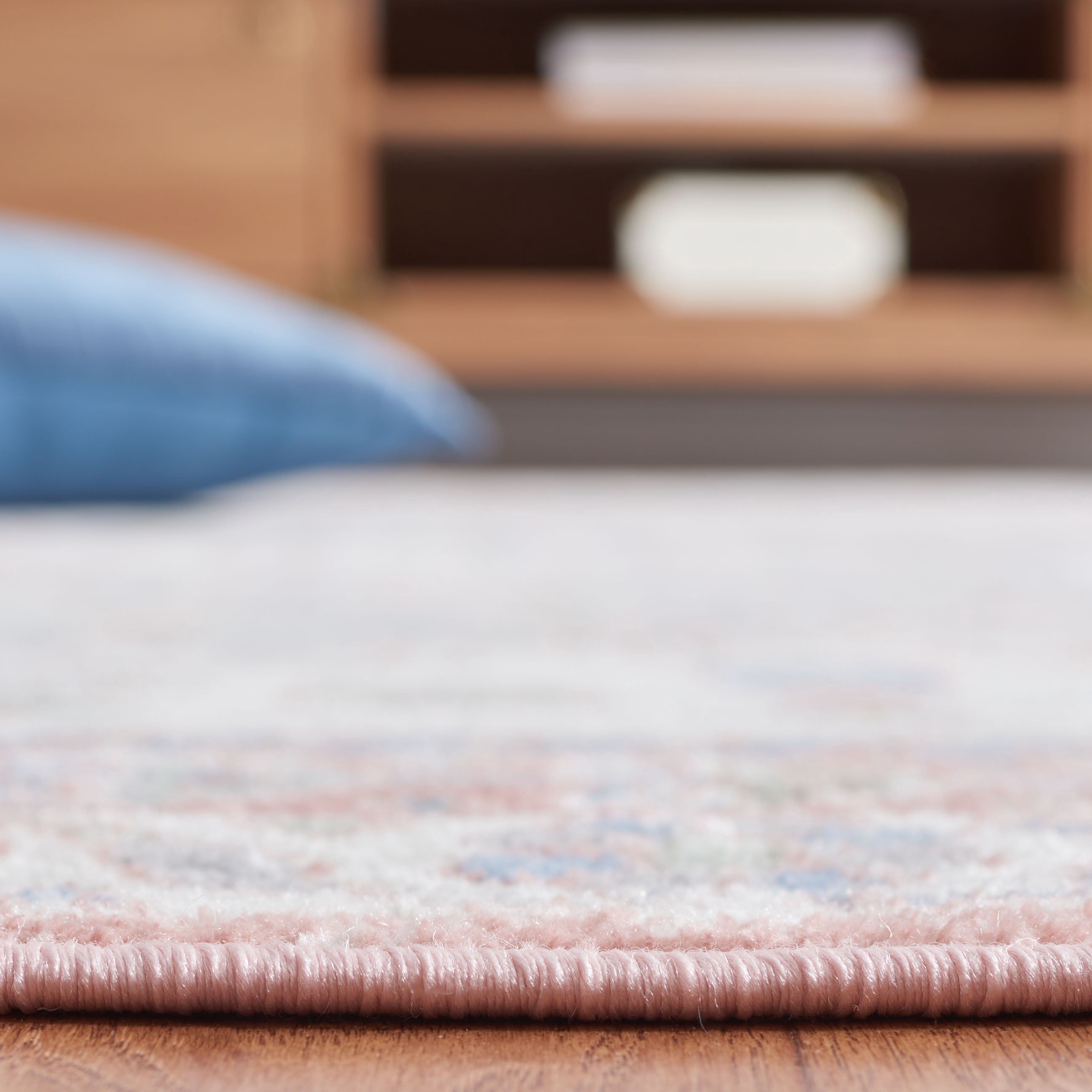 SAFAVIEH Bayside Sherwood Oriental Polyester Machine Washable Area Rug, Ivory/Blue Pink, 8' x 10'