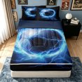 thumbnail image 2 of meiyoeat Lightning Soccer Zipper Twin Comforter Sets with Fitted Sheet and 2 Pillowcases for Boys, Sport Ball Zipper Bedding Set, Blue Black, Blue Reversible, 4 Pieces, 2 of 7
